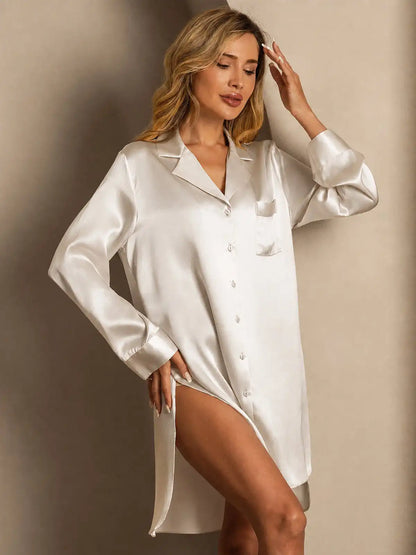 Women's 100% Mulberry Silk Nightshirt with High-Low Hem