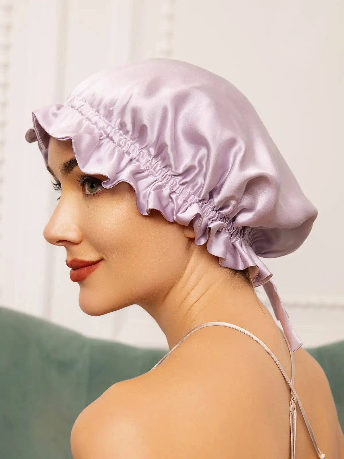 100% Mulberry Silk Sleep Cap Double Layer Bonnet with Ribbon