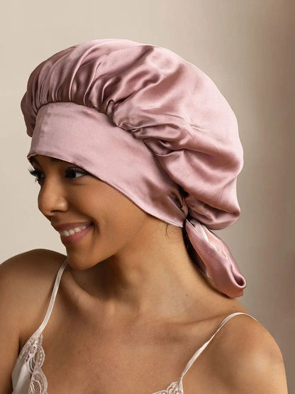 Women's 100% Mulberry Silk Casual Bonnet with Long Ribbons (Two-tone and Double-sided)
