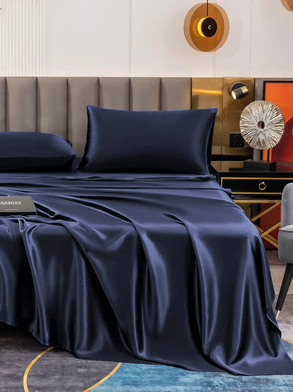 19Momme 4Pcs 100% Mulberry Silk Bedding Set Fitted&Flat Sheets+2x Pillowcases