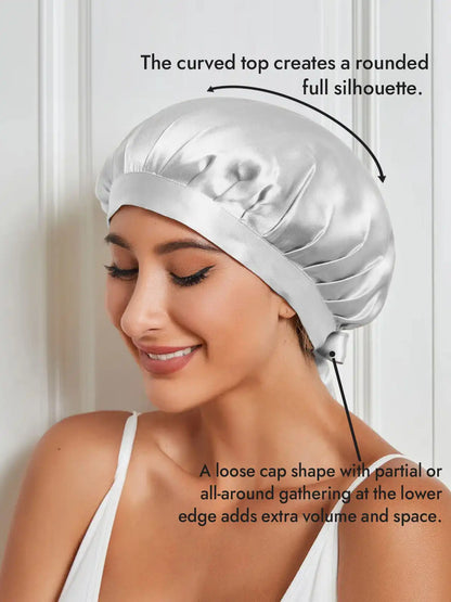 100% Mulberry Silk Sleep Bonnet with Ribbons