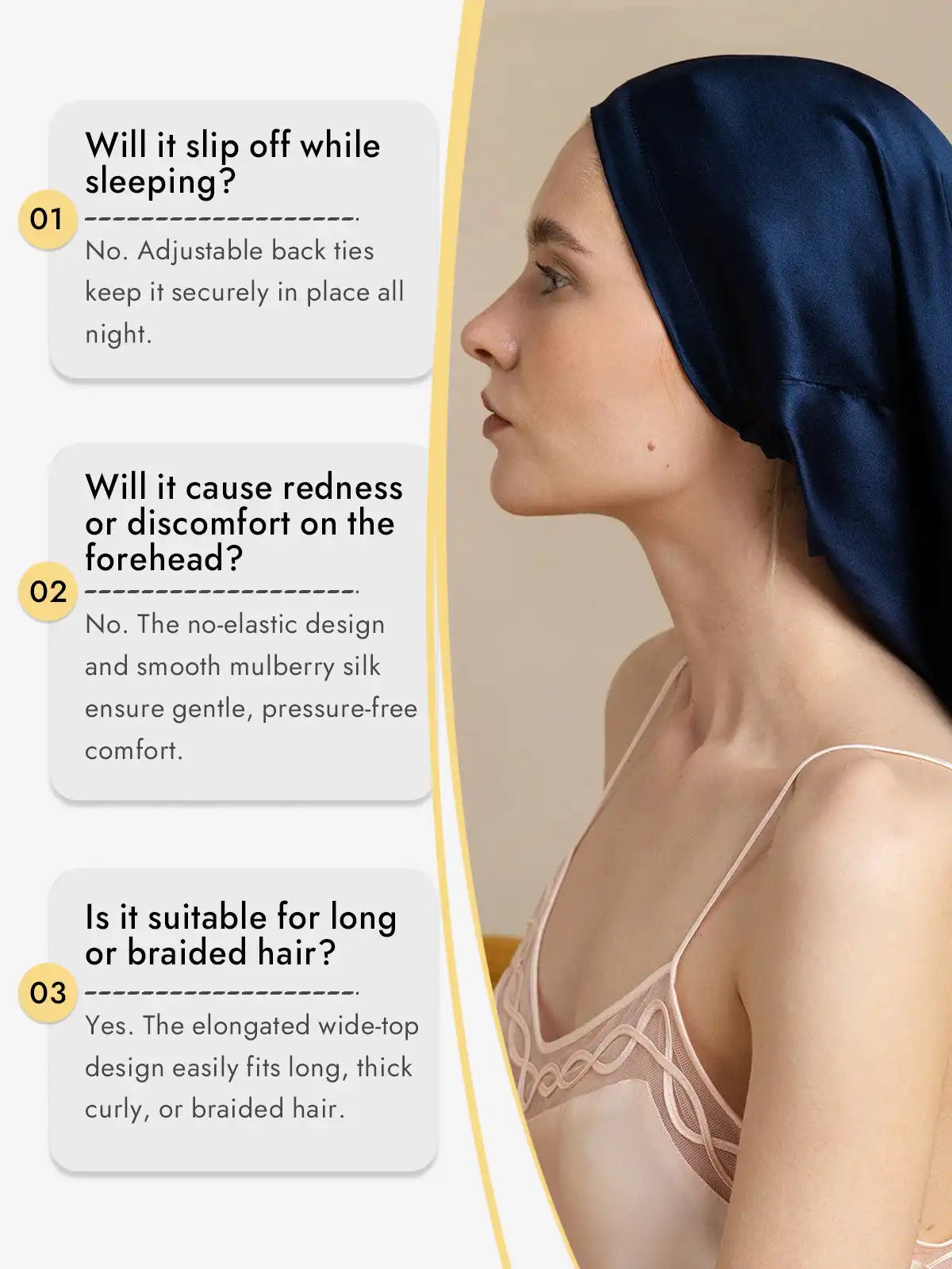 100% Mulberry Silk Elegant Bonnet for Long Hair