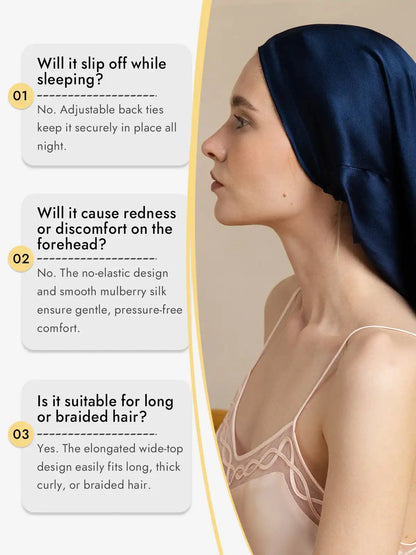 100% Mulberry Silk Elegant Bonnet for Long Hair
