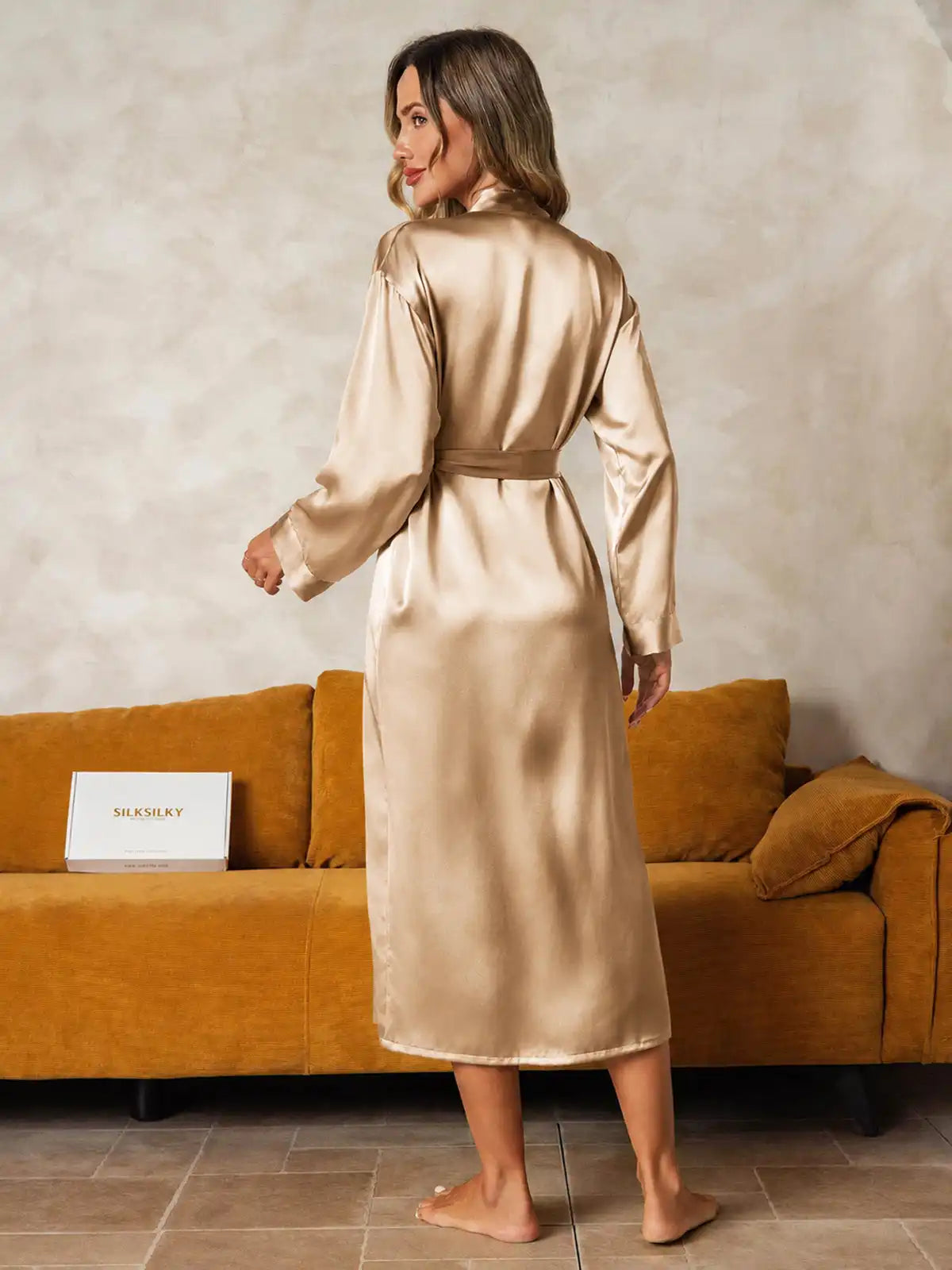 100% Mulberry Silk Long Sleeve Midi Women's Robe