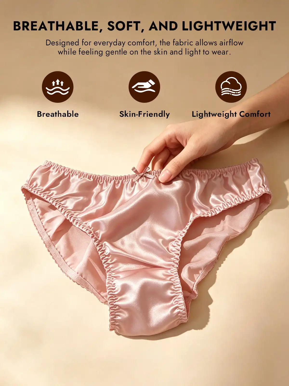 100% Mulberry Silk Classic Bikini Panty with Bow