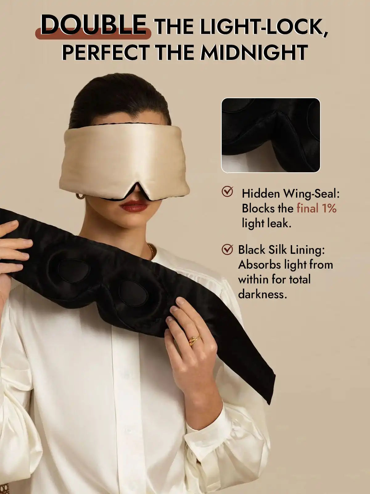 100% Mulberry Silk 3D Contoured Eye Mask With Velcro Closure