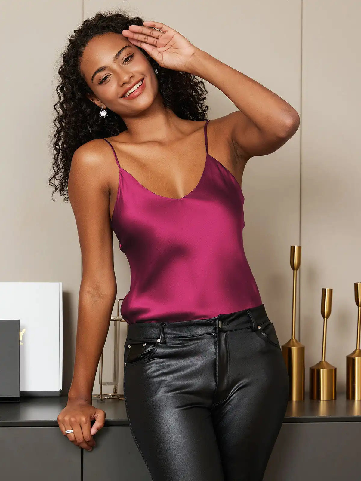 100% Mulberry Silk Spaghetti Strap V Neck Camisole Top