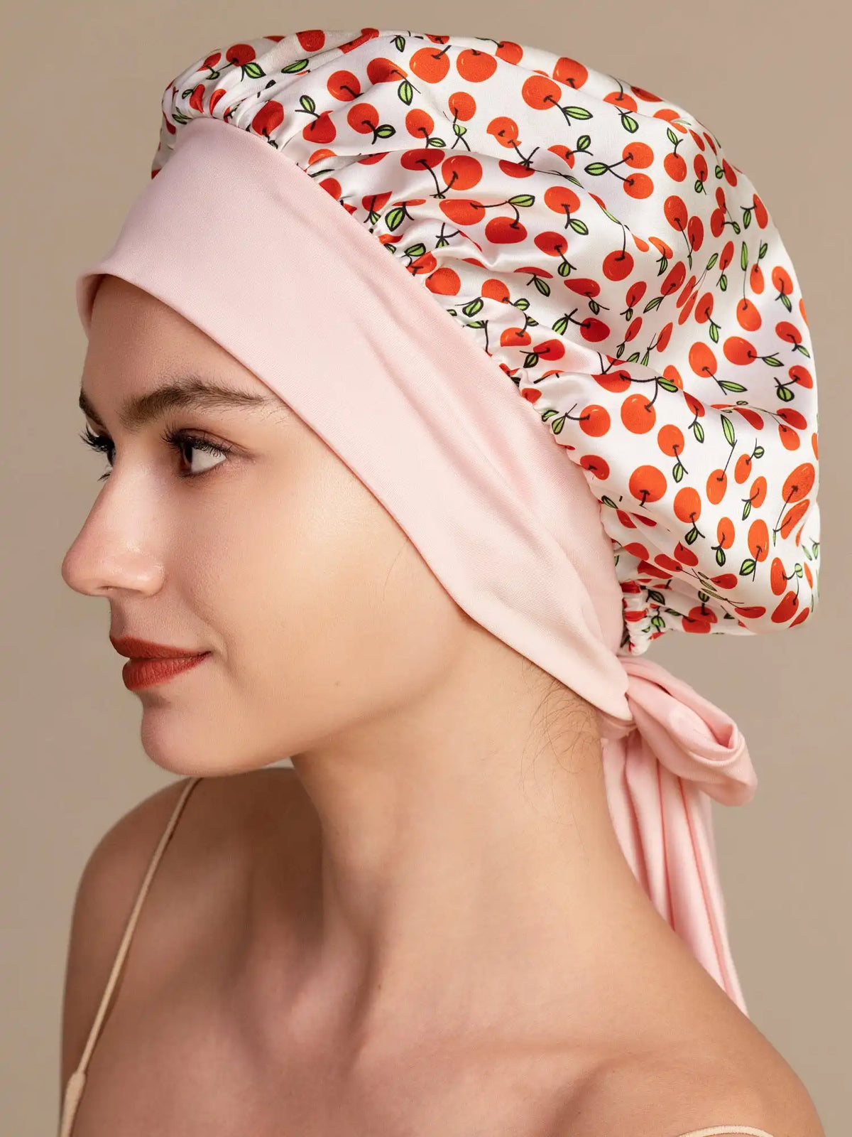 100% Mulberry Silk Bonnet Bowknot Tie Sleep Cap for Hair Protection