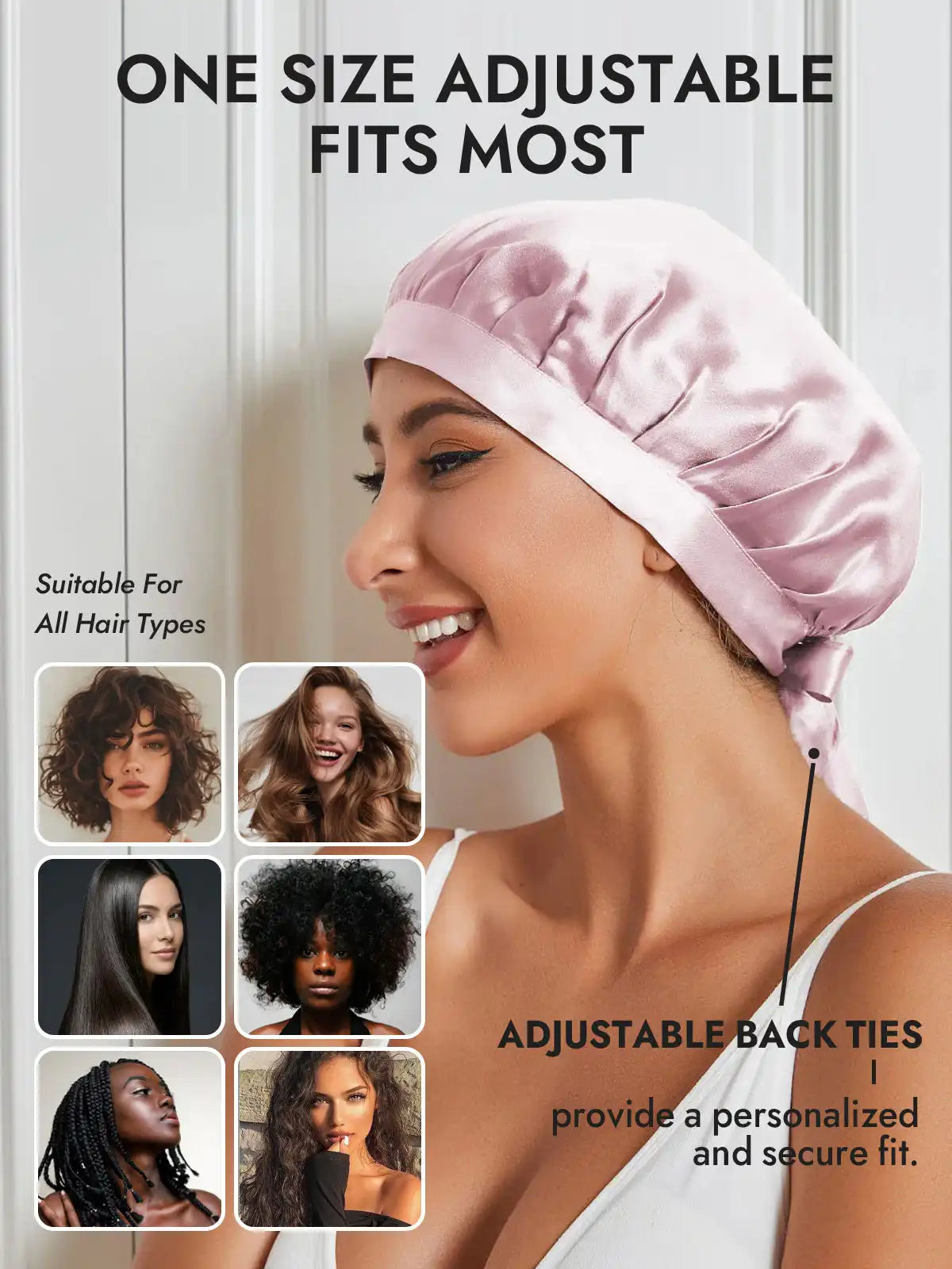 100% Mulberry Silk Sleep Bonnet with Ribbons