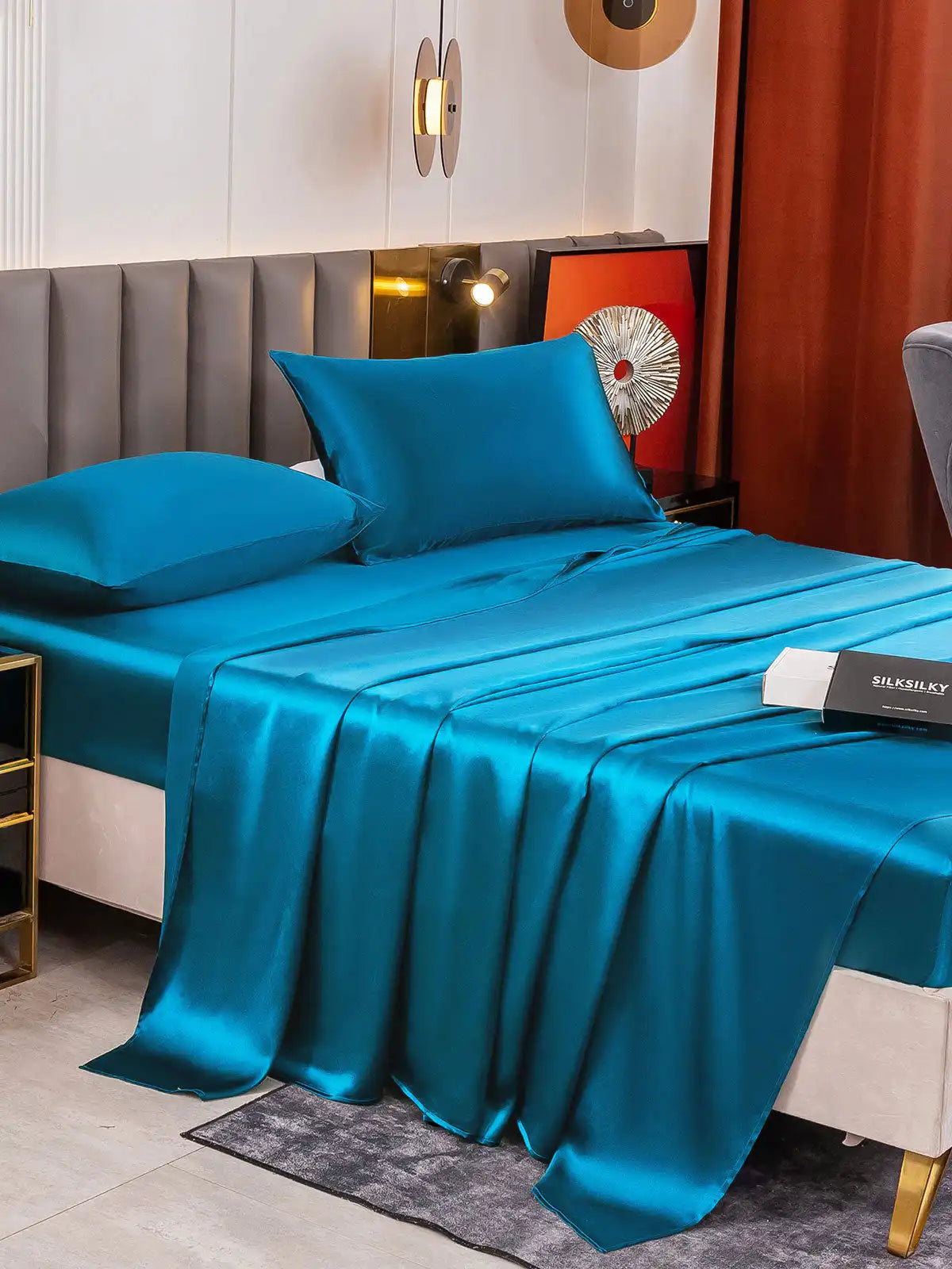 19Momme 4Pcs 100% Mulberry Silk Bedding Set Fitted&Flat Sheets+2x Pillowcases