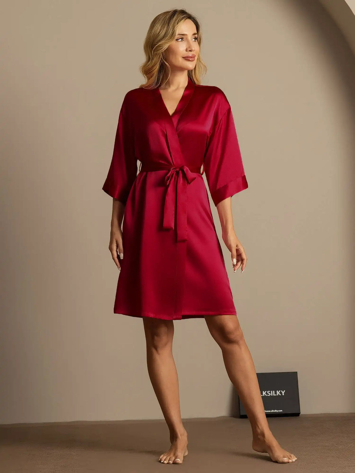 100% Mulberry Silk 3/4 Sleeve Women's Kimono Wrap Robe