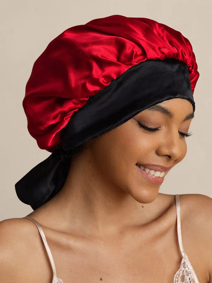 100% Mulberry Silk  Casual Bonnet with Long Ribbons (Two-tone and Double-sided)