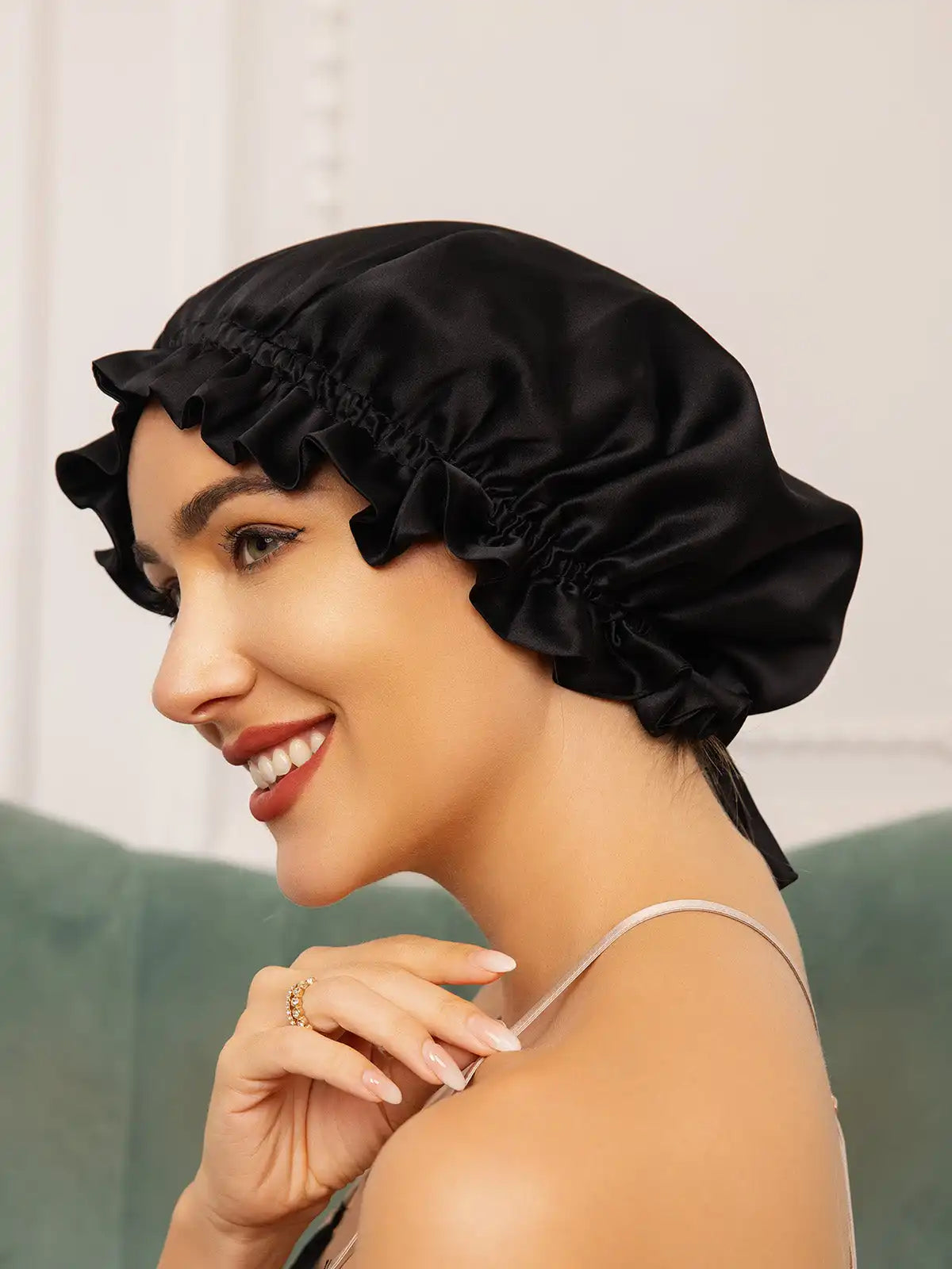 100% Mulberry Silk Sleep Cap Double Layer Bonnet with Ribbon