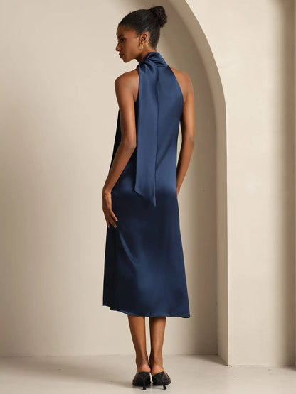 19Momme Silk Sleeveless Tie Neck Midi Dress