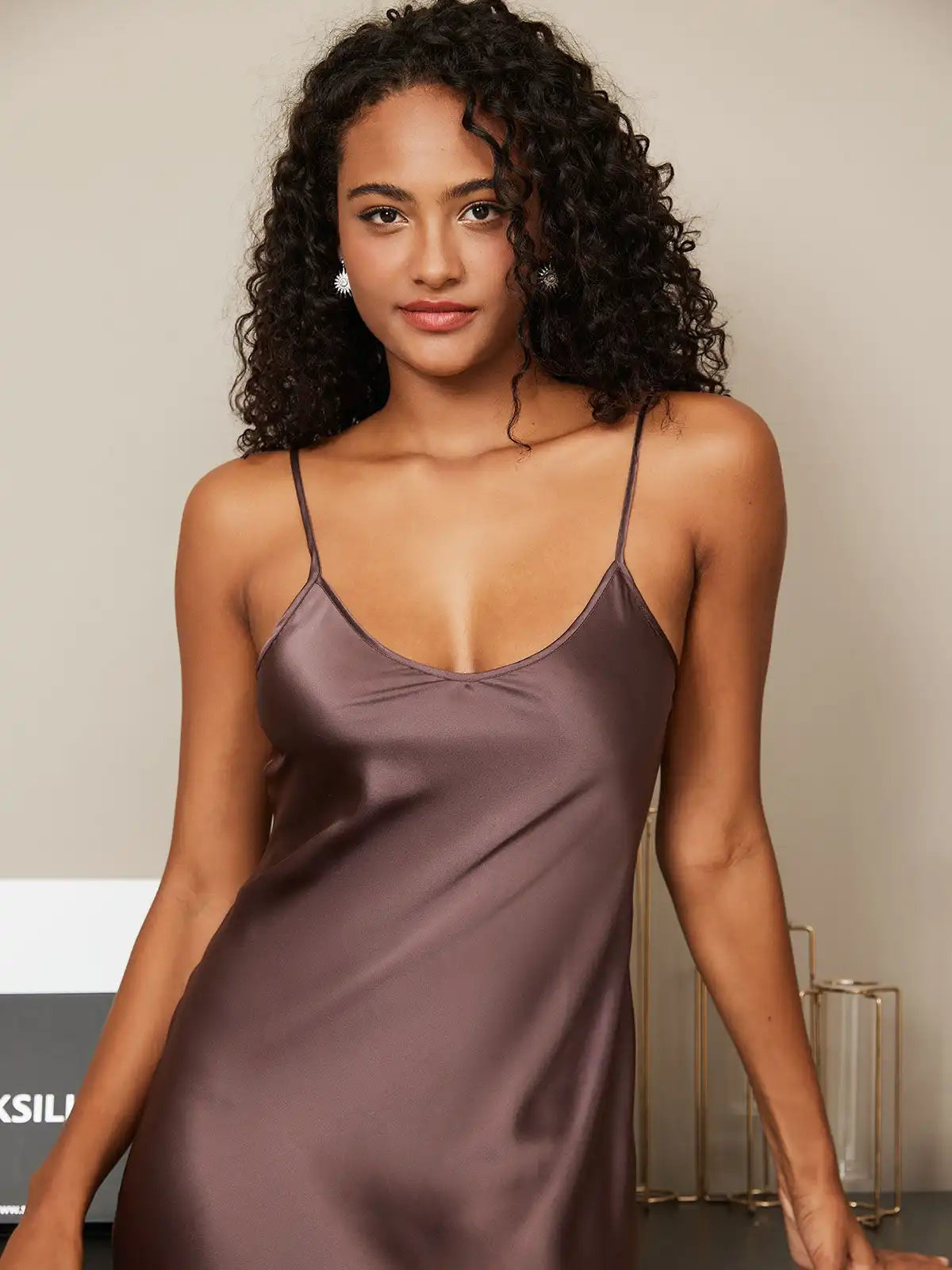 100% Mulberry Silk Spaghetti Strap V-neck Midi Nightgown