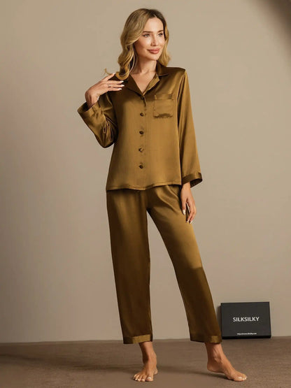 100% Mulberry Silk Women's Long Sleeve Pajamas Set