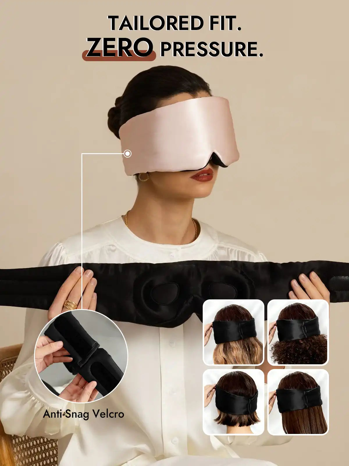 100% Mulberry Silk 3D Contoured Eye Mask With Velcro Closure