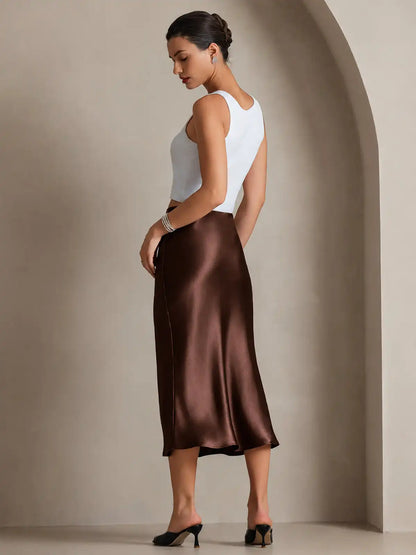 100% Mulberry Silk Stretch Long Straight Skirt
