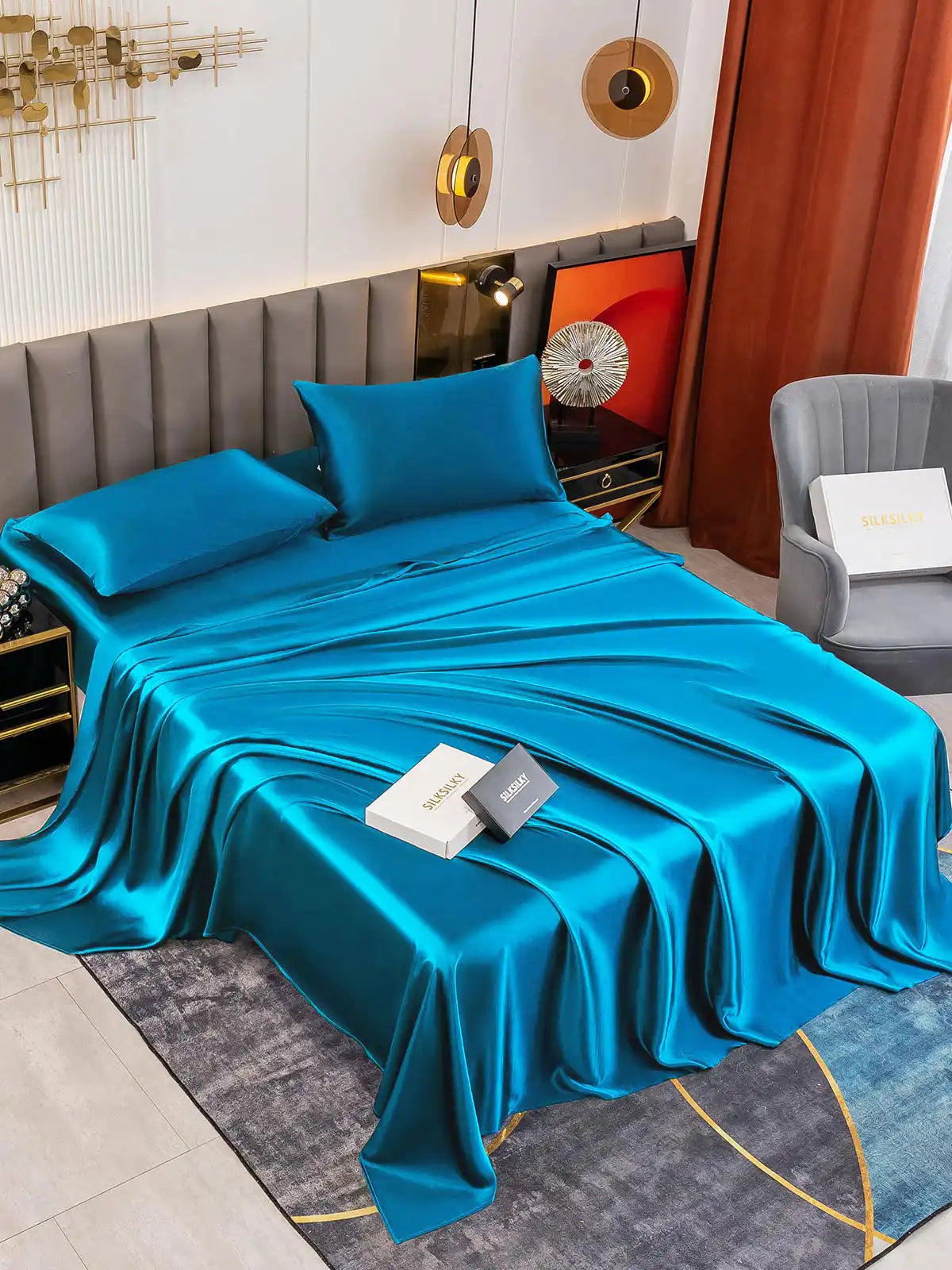 19Momme 4Pcs 100% Mulberry Silk Bedding Set Fitted&Flat Sheets+2x Pillowcases