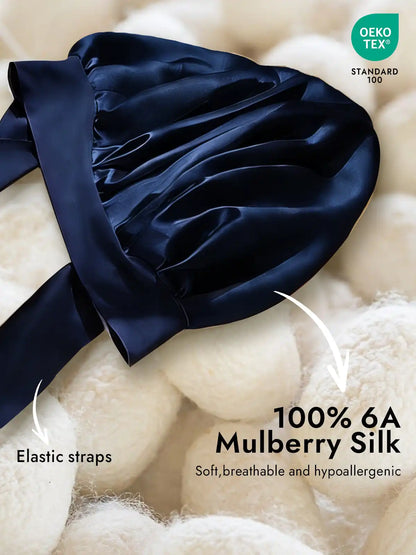 100% Mulberry Silk Bonnet Bowknot Tie Sleep Cap for Hair Protection