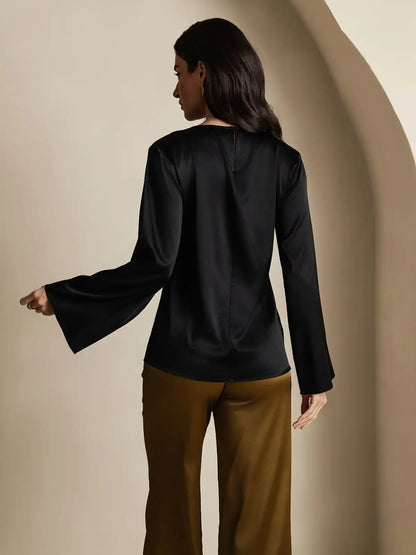19Momme Silk Bell Sleeve Boat Neck Women's Top