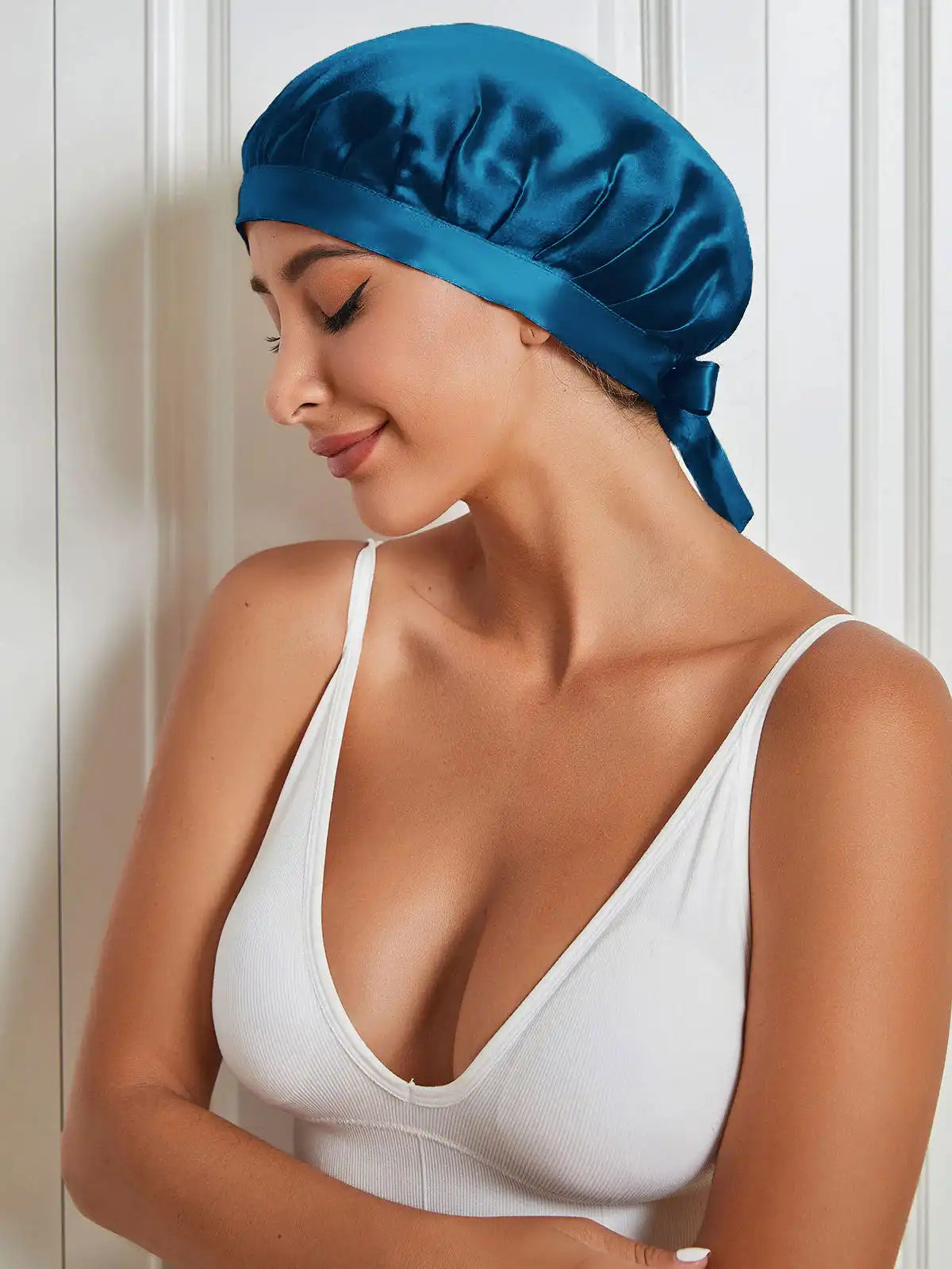 100% Mulberry Silk Sleep Bonnet with Ribbons