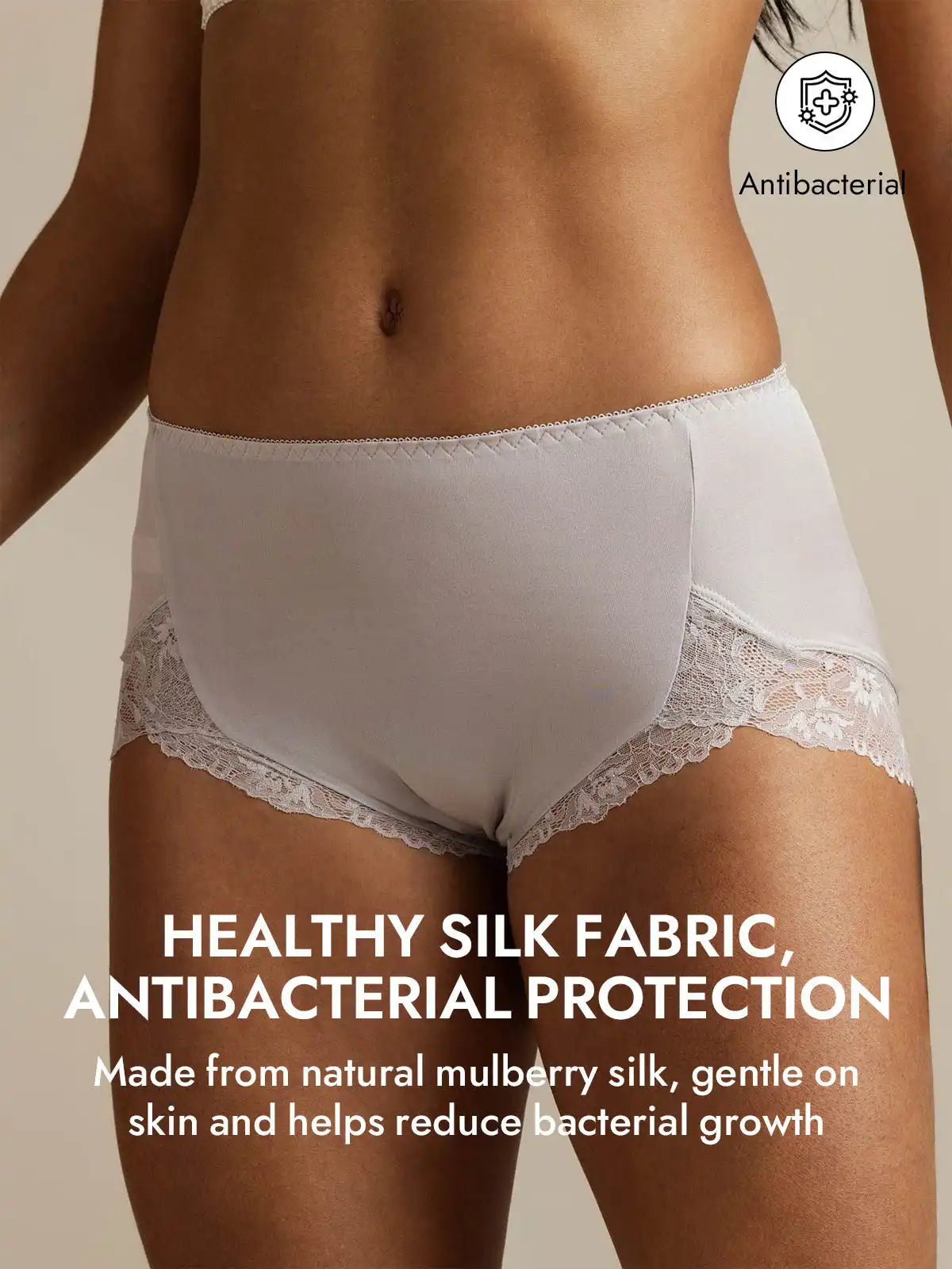100% Mulberry Silk High Rise Knickers Lace Trim Panty