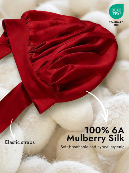 100% Mulberry Silk Bonnet Bowknot Tie Sleep Cap for Hair Protection