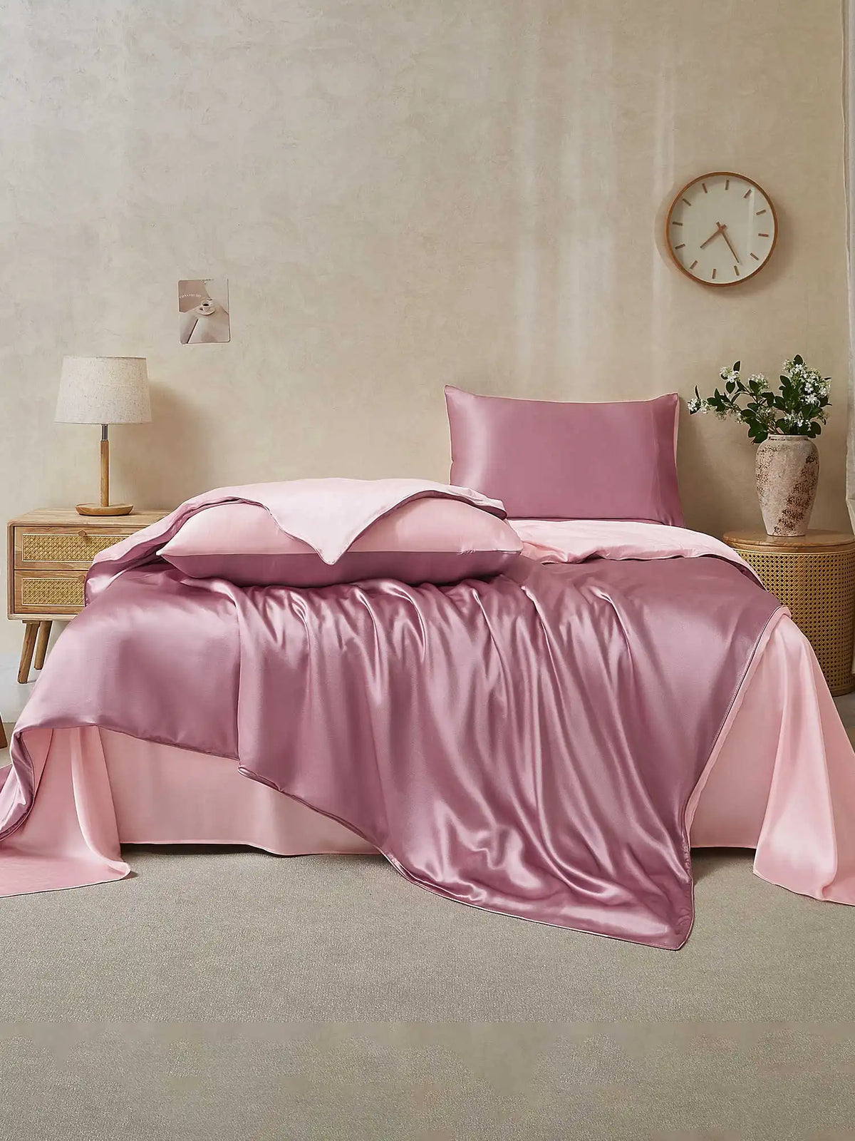 22Momme 4Pcs Silk Set Duvet Cover+Flat Sheet+2x Pillowcases
