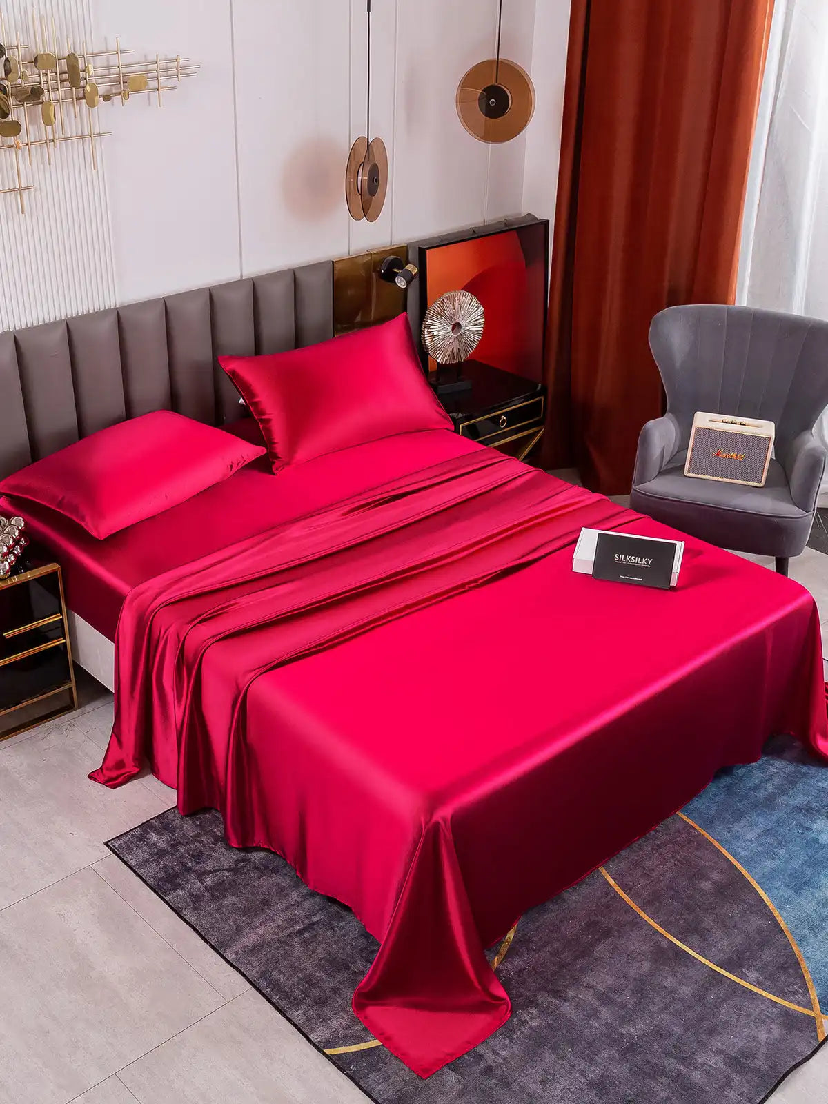 19Momme 4Pcs 100% Mulberry Silk Bedding Set Fitted&Flat Sheets+2x Pillowcases