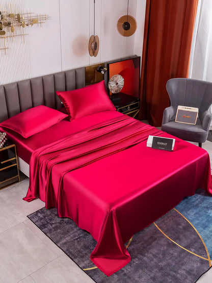 19Momme 4Pcs 100% Mulberry Silk Bedding Set Fitted&Flat Sheets+2x Pillowcases