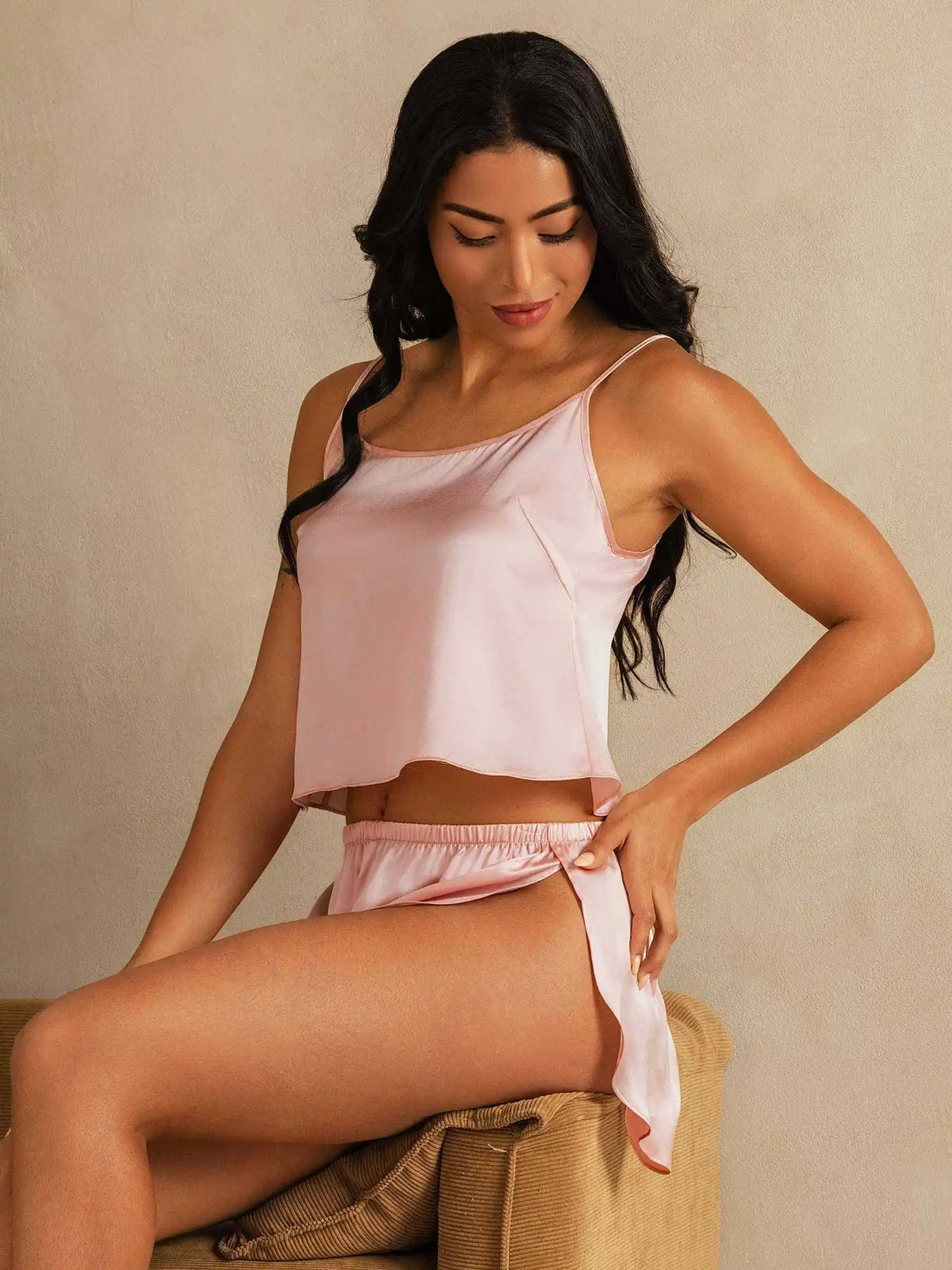 100% Mulberry Silk Side Slit Flowy Cami Set