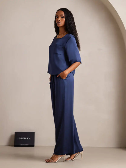 Women's 100% Mulberry Silk Half Sleeve Round Neck Pajamas Set