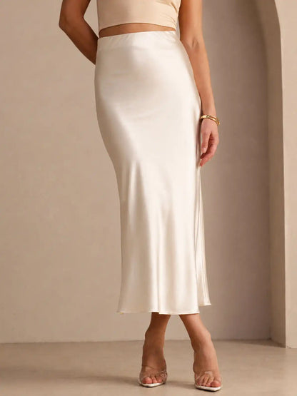 19Momme Silk High Waist Elegant Maxi Skirt
