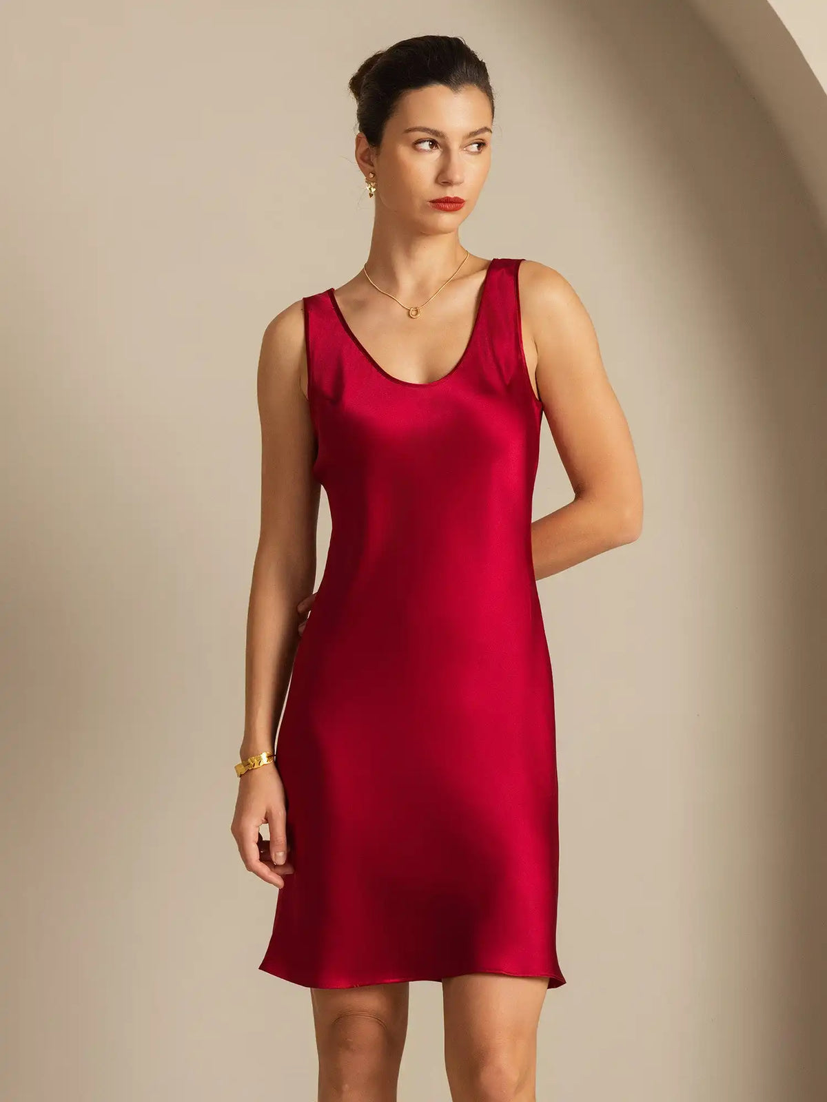 100% Mulberry Silk Casual Sleeveless U Neck Short Dress