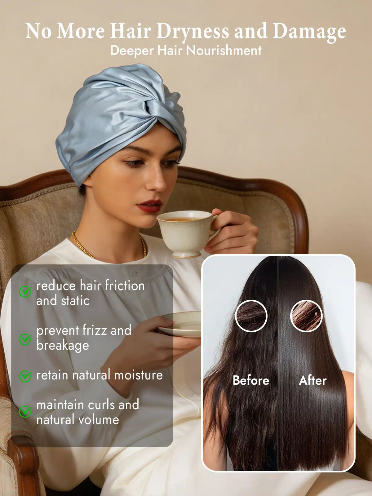 22Momme 100% Mulberry Silk Knot-Front Hair Bonnet with Adjustable Button Design