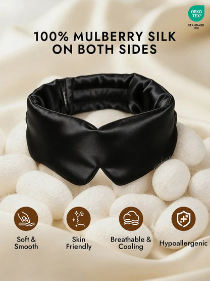 100% Mulberry Silk Adjustable Velcro Wrap-Around Silk Sleep Eye Mask