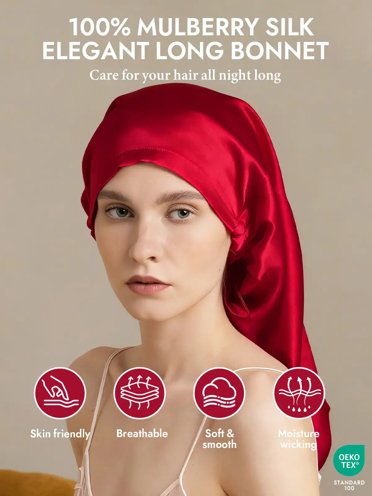 100% Mulberry Silk Elegant Bonnet for Long Hair