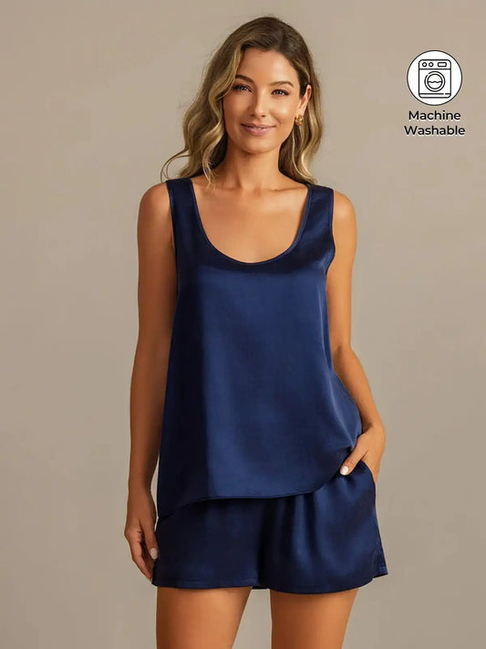 Clearance - 19Momme Washable Silk Tank Top & Shorts Set with Side Pocket Design
