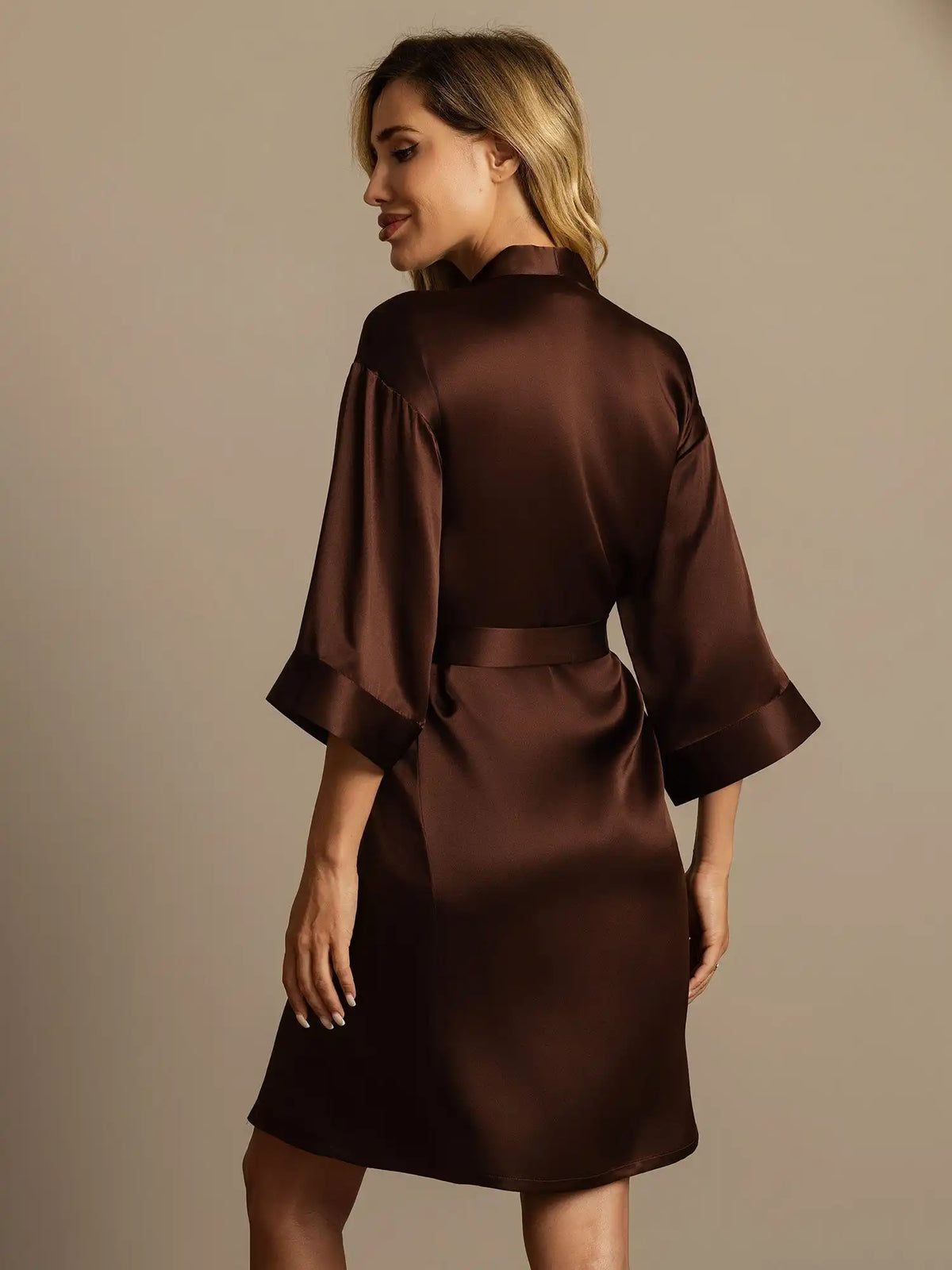 100% Mulberry Silk 3/4 Sleeve Women's Kimono Wrap Robe