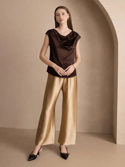 19Momme Silk Cap Sleeve Cowl Neck Women's Top