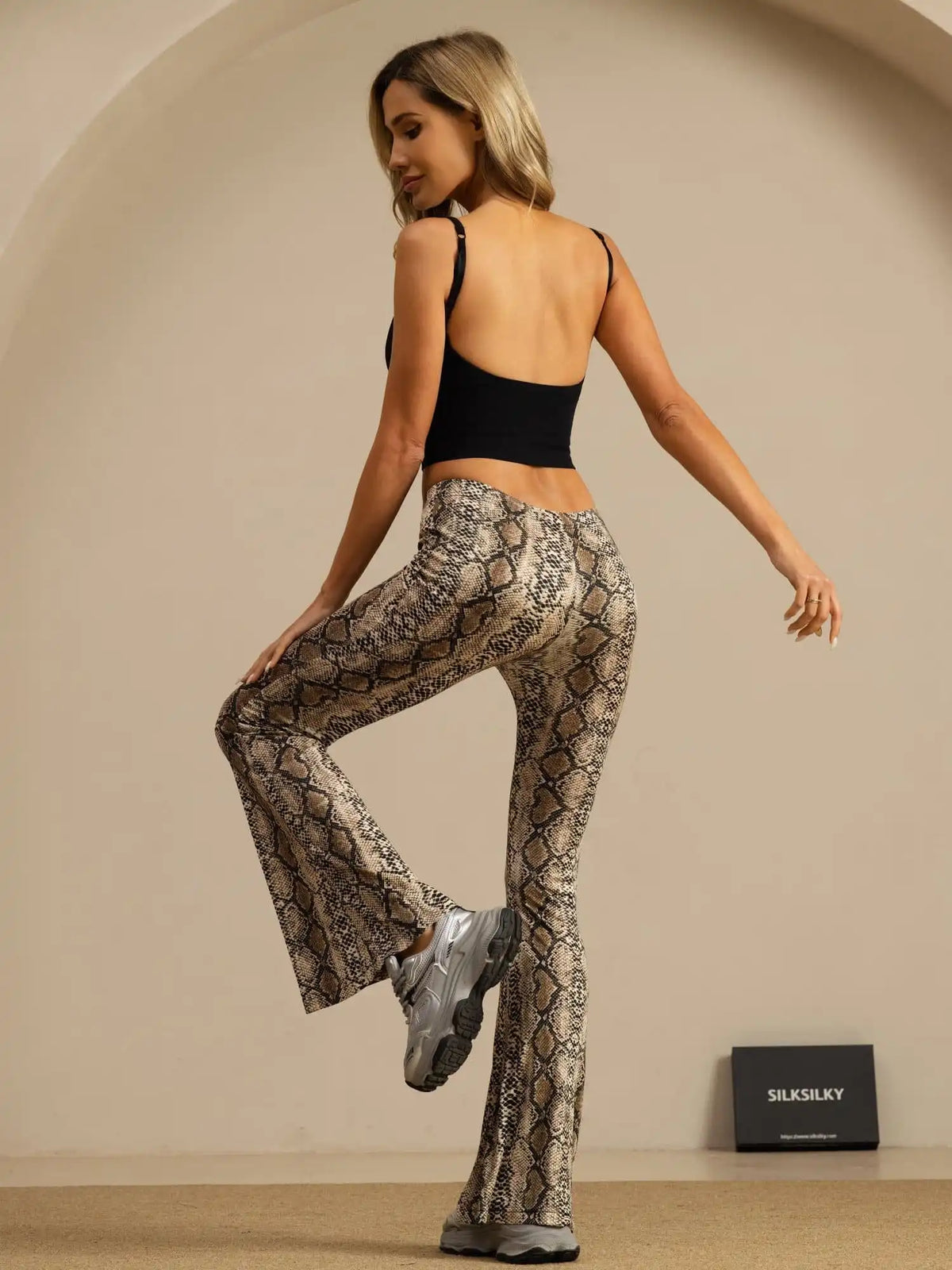 Clearance - Pure Silk Wild Animal Print Women's Flare Pants High Waisted Bell Bottom