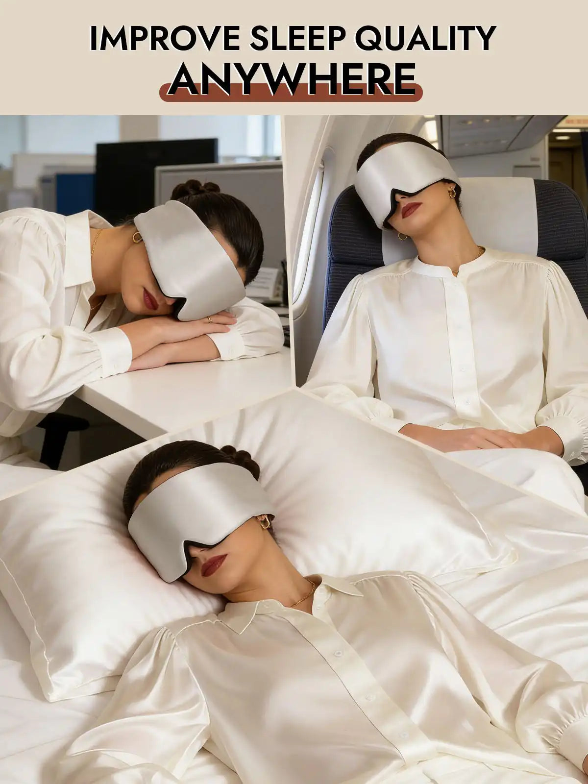 100% Mulberry Silk 3D Contoured Eye Mask With Velcro Closure