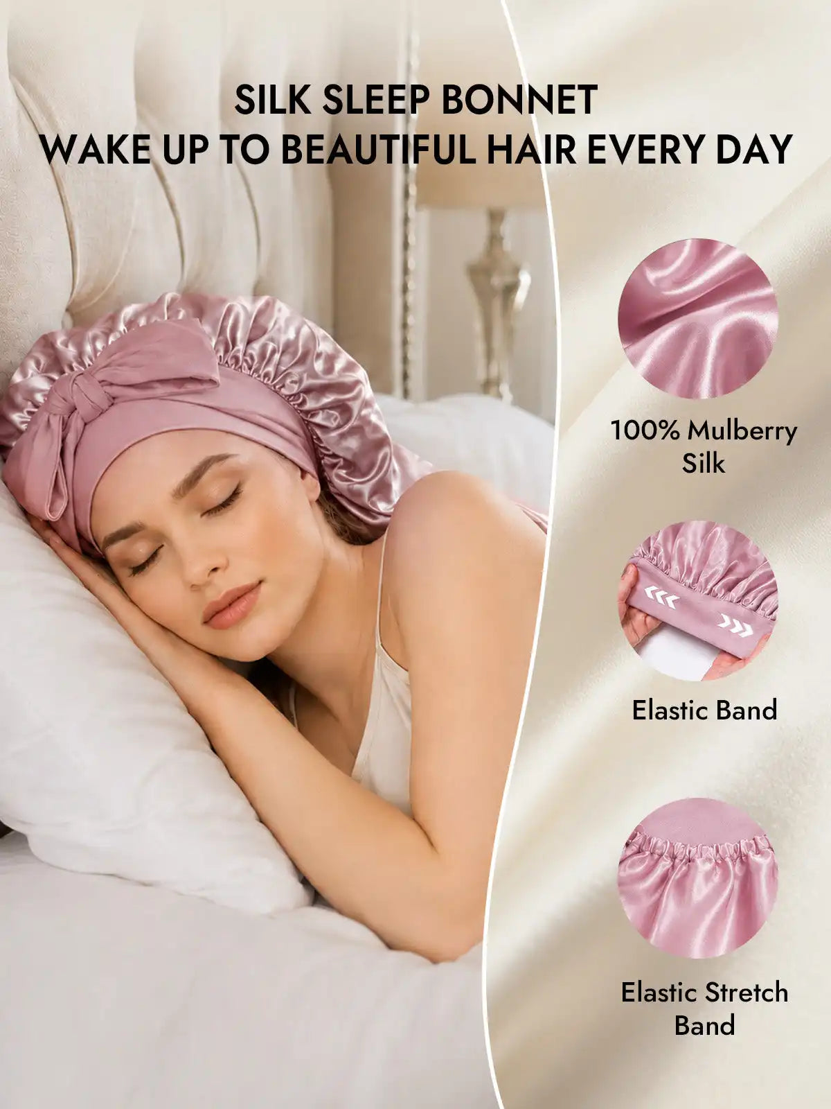 100% Mulberry Silk Double-Layer Long Bonnet with Adjustable Long Tie