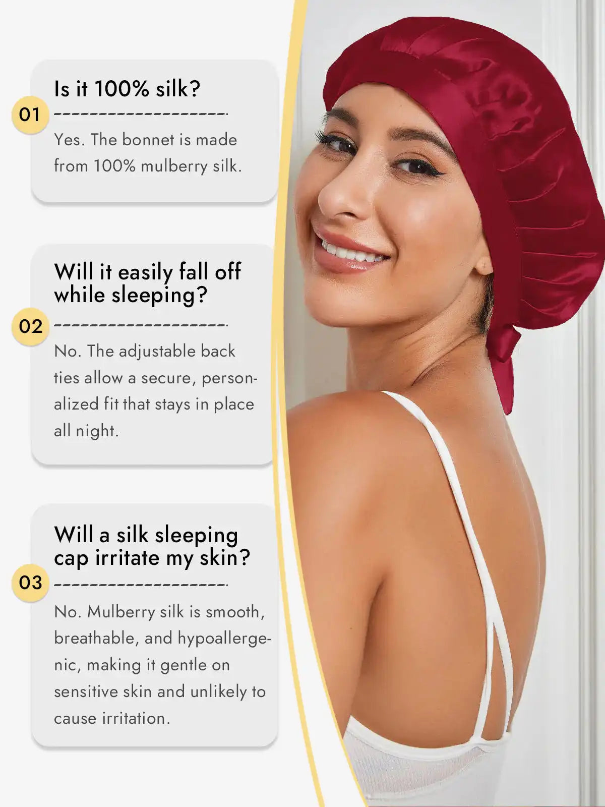 100% Mulberry Silk Sleep Bonnet with Ribbons