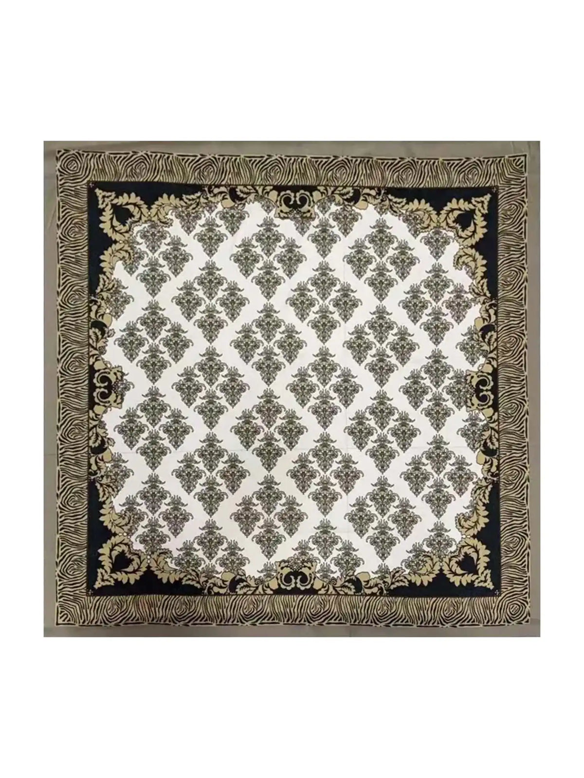 100% Mulberry Silk Vintage-Inspired Pattern  Square Scarf - Size 90x90cm