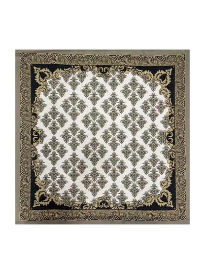 100% Mulberry Silk Vintage-Inspired Pattern  Square Scarf - Size 90x90cm