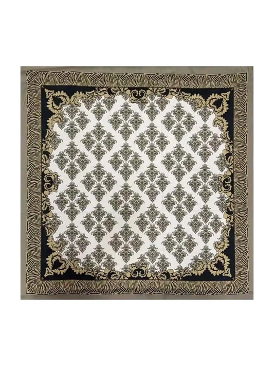 100% Mulberry Silk Vintage-Inspired Pattern  Square Scarf - Size 90x90cm