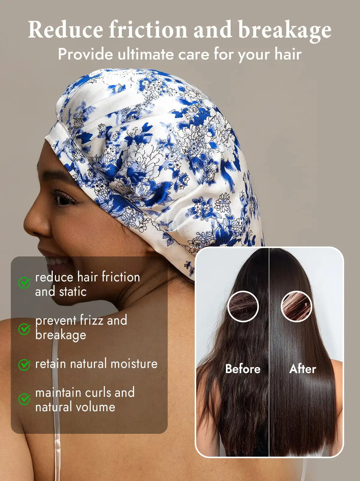 100% Mulberry Silk Sleep Bonnet with Ribbons