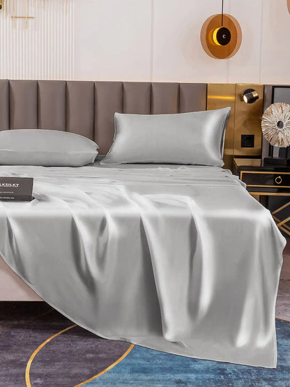 19Momme 4Pcs 100% Mulberry Silk Bedding Set Fitted&Flat Sheets+2x Pillowcases